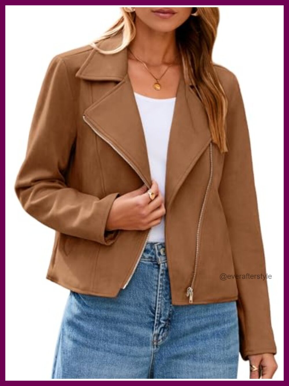 Faux Suede Cropped Moto Jacket Long Sleeve Zipper Biker Fall